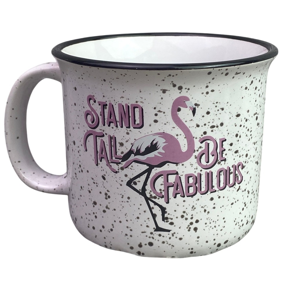 Flamingo Mug Coffee Cup Speckled Enamel Over‎ Metal NIB